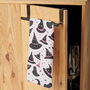 Linge De Cuisine Chapeaux de sorcière noirs et roses étoilés Hallow