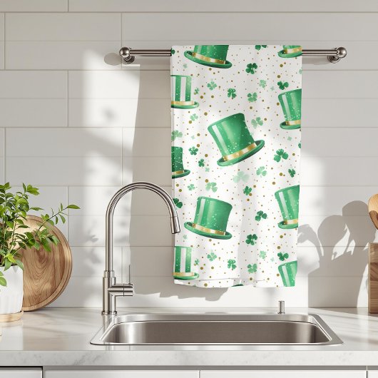 Linge De Cuisine Chapeaux verts dorés de luxe et trèfles blancs