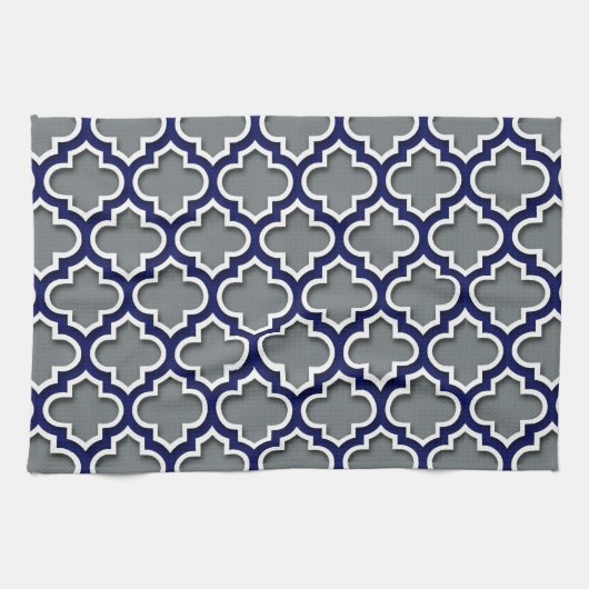 Linge De Cuisine Charcoal Gray Navy White Moroccan Quatrefoil #5DS (Horizontal)