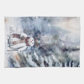 Linge De Cuisine Charmant Snowman Aquarelle Forêt d'hiver (Horizontal)
