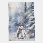 Linge De Cuisine Charmant Snowman Aquarelle Forêt d'hiver (Vertical)