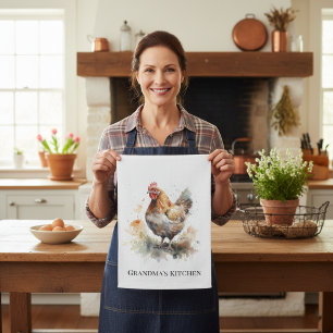Linge De Cuisine Charme de la ferme : Aquarelle de poulet
