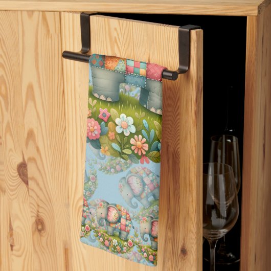 Linge De Cuisine Charme de Prairie Florale à l'Éléphant Patchwork (Pliage en tiers)