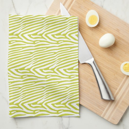 LINGE DE CUISINE CHARTREUSE ZEBRA STRIPE (Quart Plié)