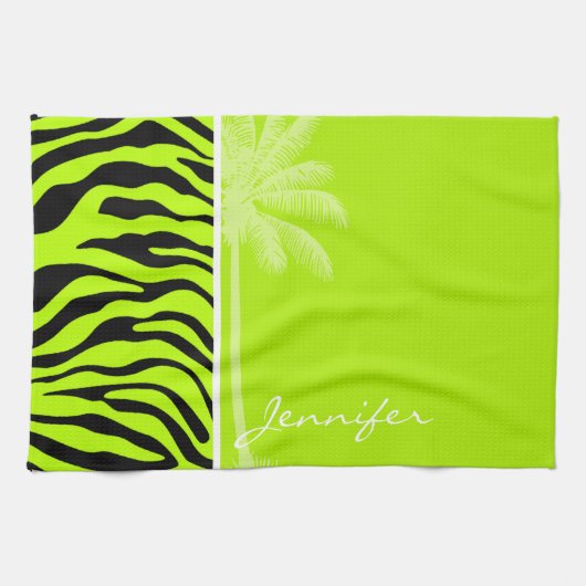 Linge De Cuisine Chartreuse Zebra Stripes Poster de animal; Palm (Horizontal)