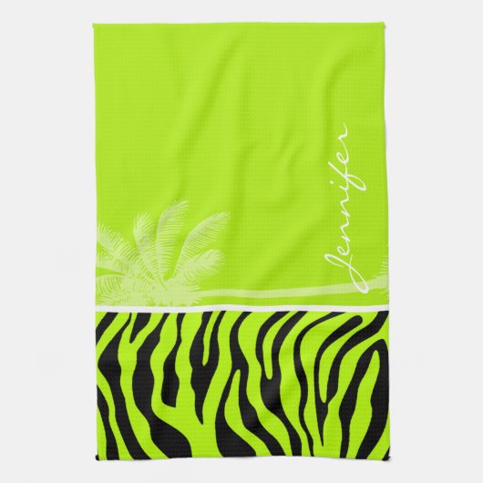 Linge De Cuisine Chartreuse Zebra Stripes Poster de animal; Palm (Vertical)