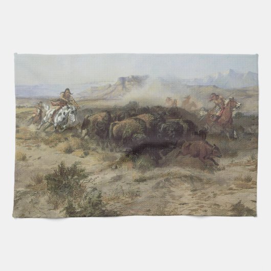 Linge De Cuisine Chasse au bison no 26 par CM Russell, Indiens Vint (Horizontal)