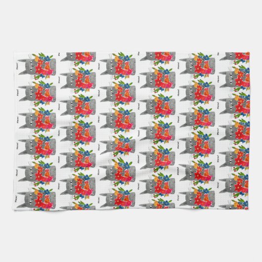 Linge De Cuisine Chat à fleurs (Horizontal)