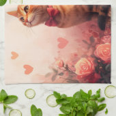 Linge De Cuisine Chat Abyssin avec des Roses - Saint-Valentin (Plié)