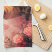 Linge De Cuisine Chat Abyssin avec des Roses - Saint-Valentin (Quart Plié)