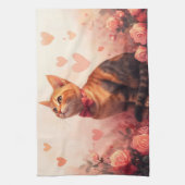 Linge De Cuisine Chat Abyssin avec des Roses - Saint-Valentin (Vertical)
