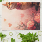 Linge De Cuisine Chat abyssinien avec Rose - Saint Valentin (Plié)