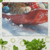 Linge De Cuisine Chat abyssinien en sledge laissez-le neiger Noël (Plié)