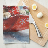 Linge De Cuisine Chat abyssinien en sledge laissez-le neiger Noël (Quart Plié)