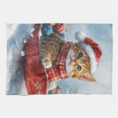 Linge De Cuisine Chat abyssinien en sledge laissez-le neiger Noël (Horizontal)