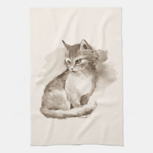 Linge De Cuisine Chat. Aquarelle
