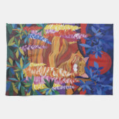 Linge De Cuisine Chat au gingembre dans le jardin (Horizontal)