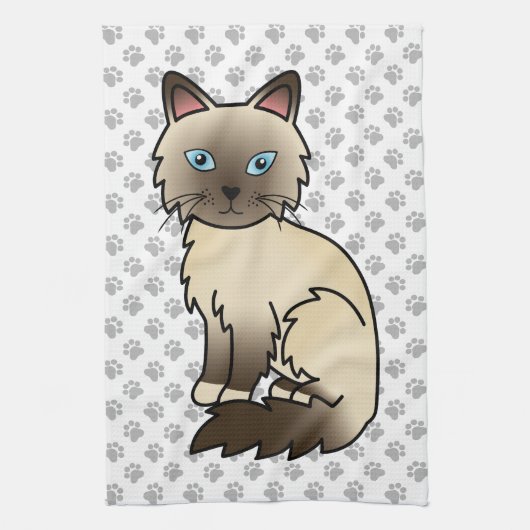Linge De Cuisine Chat Birman / Ragdoll Point Chocolat & Pattes Mign (Vertical)