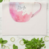 Linge De Cuisine Chat blanc-rose mignonne dans une tasse de thé (2) (Plié)