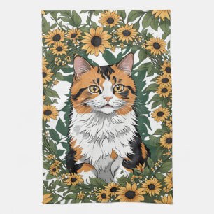 Linge De Cuisine Chat calicot du Maryland et fleurs de Susan aux ye