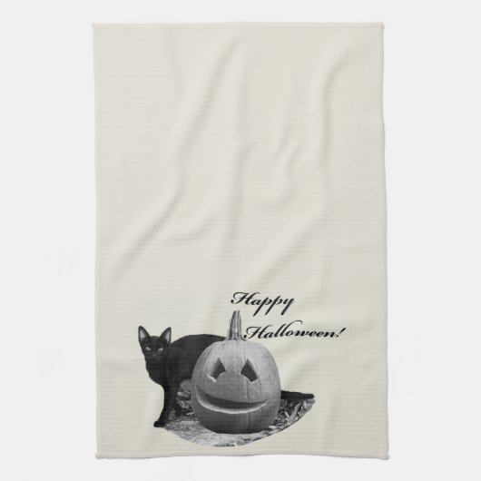 Linge De Cuisine Chat & Citrouille Joyeux Halloween (Vertical)