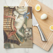 Linge De Cuisine Chat curieux de PIÈCE EN T (Quart Plié)