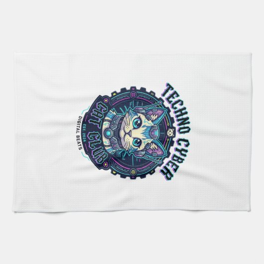 Linge De Cuisine Chat Cyber Techno Drôle Conception Amateur de Chat (Horizontal)