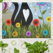 Linge De Cuisine Chat Dans Un Jardin Art Abstrait (Plié)