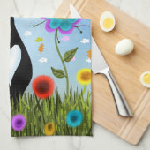 Linge De Cuisine Chat Dans Un Jardin Art Abstrait (Quart Plié)