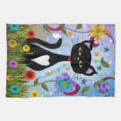 Linge De Cuisine Chat Dans Un Jardin Art Abstrait (Horizontal)