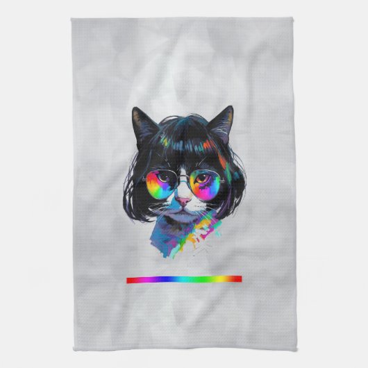 Linge De Cuisine Chat dans une perruque + Lunettes de soleil (Peint (Vertical)