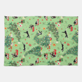 Linge De Cuisine Chat d'arbre de Noël amusant (Horizontal)