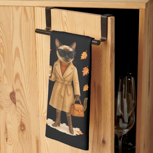 Linge De Cuisine Chat d'automne avec café pour Thanksgiving (Pliage en tiers)