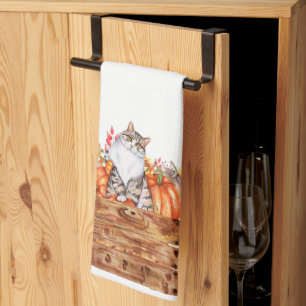 Linge De Cuisine Chat d'automne et citrouilles dans une boîte