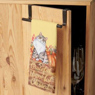 Linge De Cuisine Chat d'automne et citrouilles dans une boîte