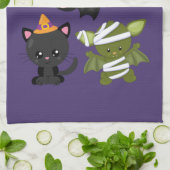 Linge De Cuisine Chat de Cute Halloween, bat, mummy et ghost (Plié)