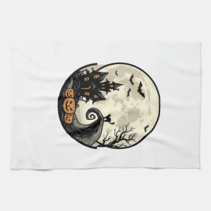 Linge De Cuisine Chat de Halloween Vintage Maison Hantée Lune Vecte