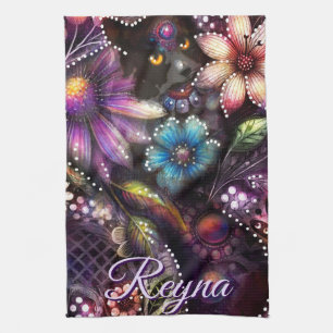 Linge De Cuisine Chat de jardin floral abstrait personnalisé