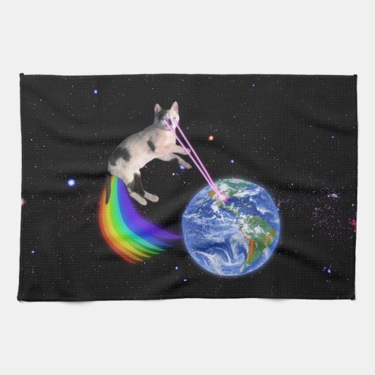 Linge De Cuisine Chat de l'espace arc-en-ciel laser (Horizontal)