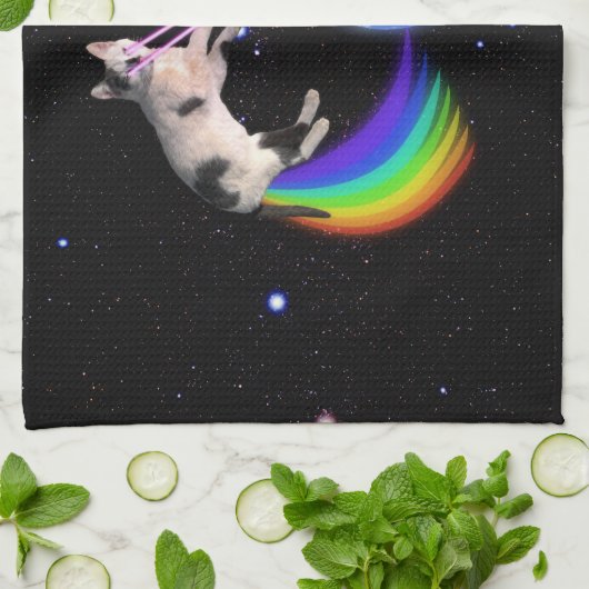 Linge De Cuisine Chat de l'espace d'arc-en-ciel de laser (Plié)