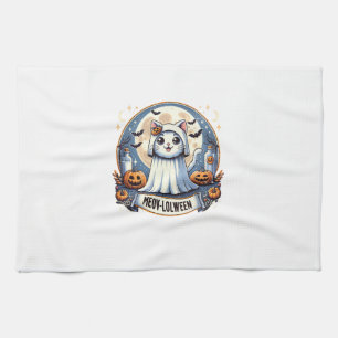 Linge De Cuisine Chat de Meow-lolween mignon en costume de fantôme