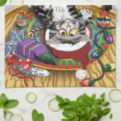 Linge De Cuisine Chat de Noël (Plié)