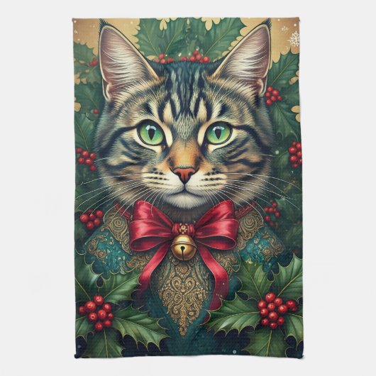 Linge De Cuisine Chat de Noël 2024 (Vertical)