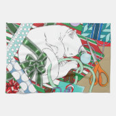 Linge De Cuisine Chat de Noël blanc (Horizontal)