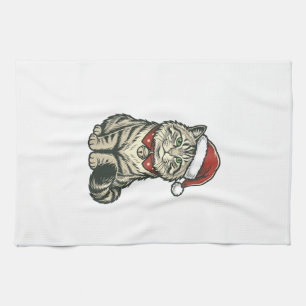 Linge De Cuisine Chat de Noël Chapeau de Père Noël Dessin de Gravur