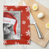Linge De Cuisine Chat de Noël, Personnaliser avec nom (Quart Plié)
