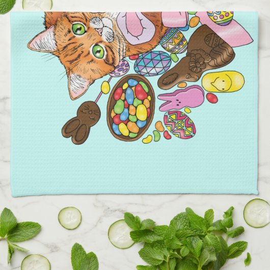 Linge De Cuisine Chat de Pâques Orange (Plié)