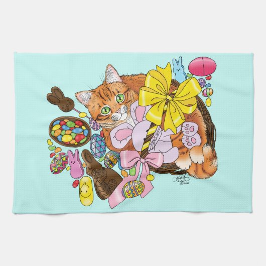 Linge De Cuisine Chat de Pâques Orange (Horizontal)