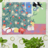 Linge De Cuisine Chat de sapin de Noël amusant (Plié)