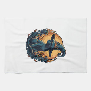 Linge De Cuisine Chat de sorcière vintage lune Halloween Art Vector